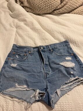 Levi's Light Blue Distressed Jean Shorts